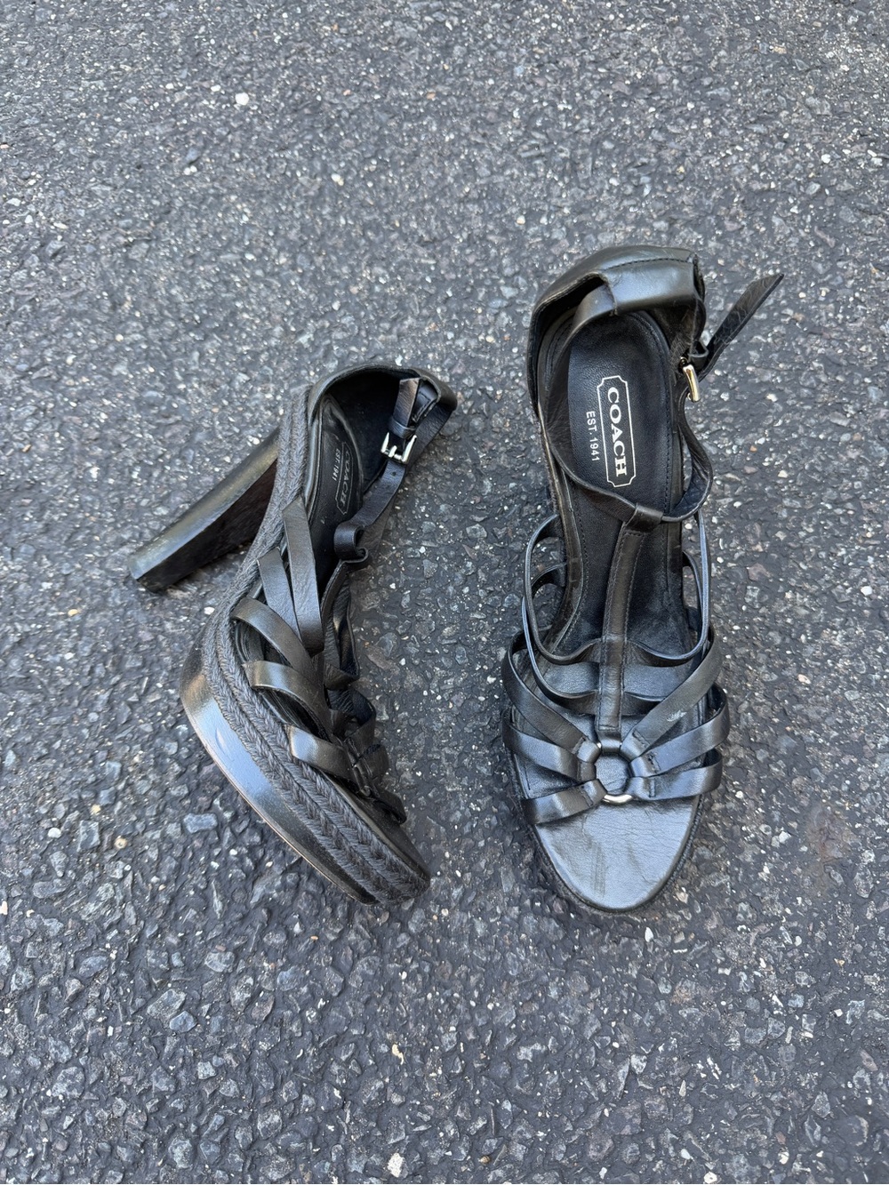 COACH Black‎ Leather Strappy High Heel Sandals
